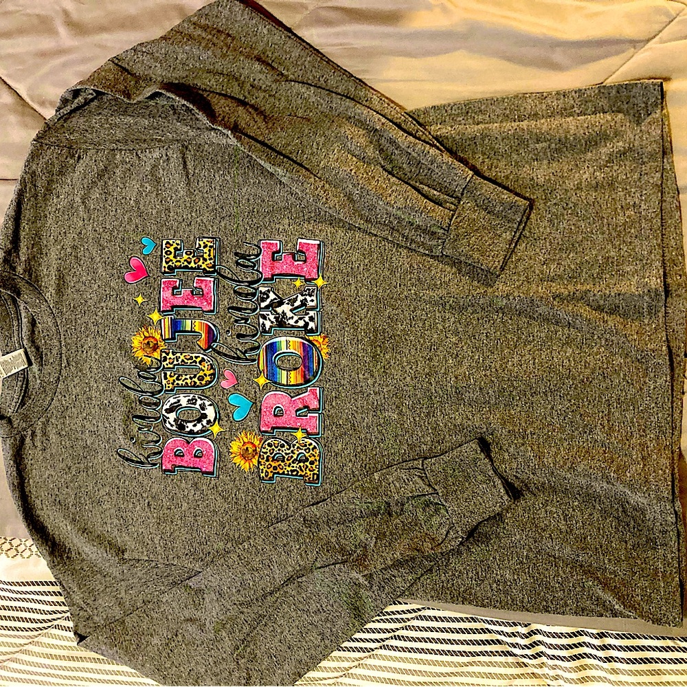 Gray Long Sleeve Tee with Vibrant Graphic Design